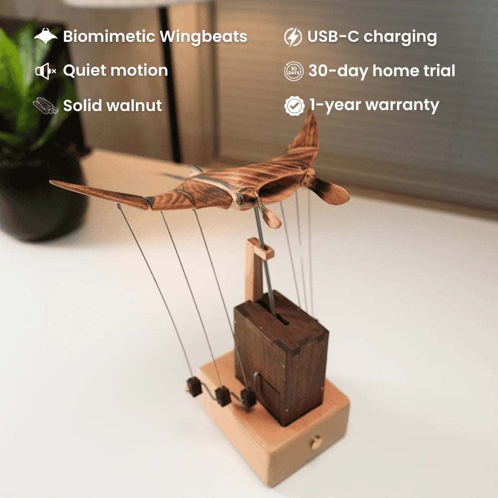 Handcrafted Wooden Manta Ray Automaton